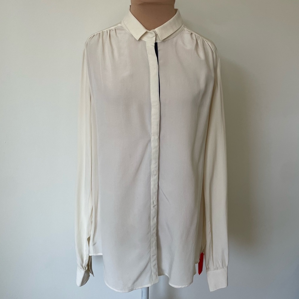 Zadig & Voltaire Tili Deluxe Off White Washed Silk Hidden Snap Button Up NWOT L